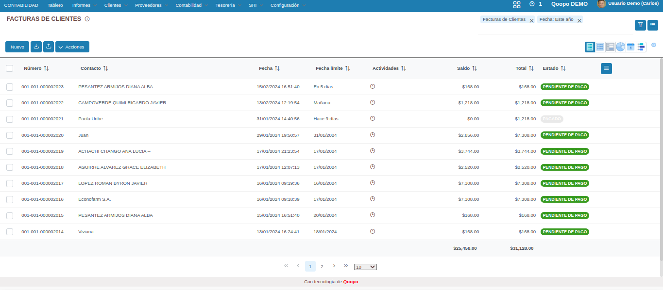Captura de pantalla de Facturación Electrónica