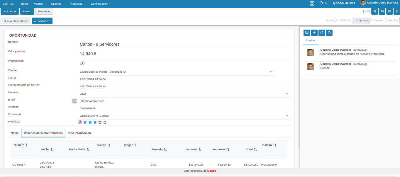 Interfaz de Ventas y CRM