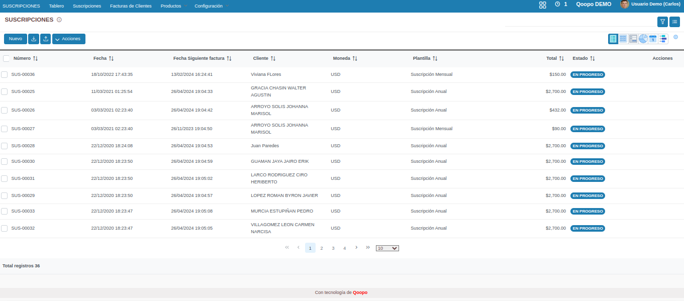Captura de pantalla de Suscripciones